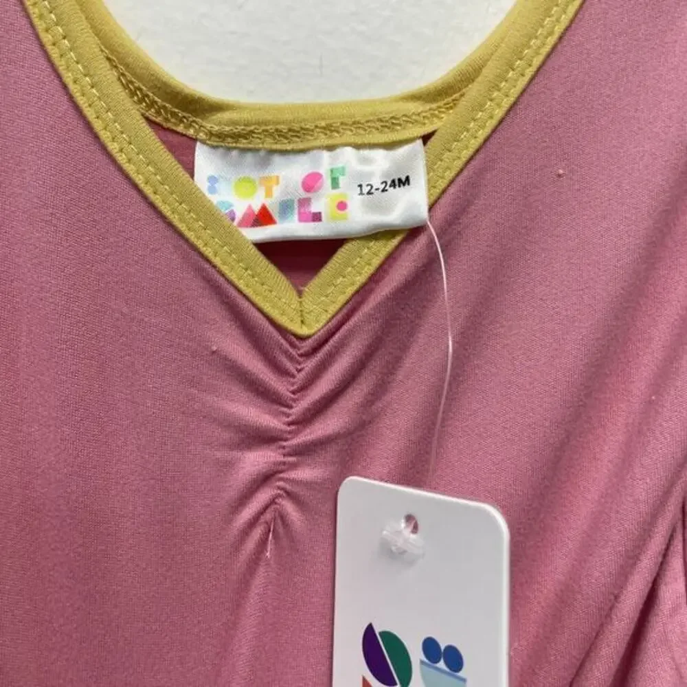 Dot Dot Smile Girls Pink & Green Ballerina‎ Short Sleeve Dress Size 12-24m